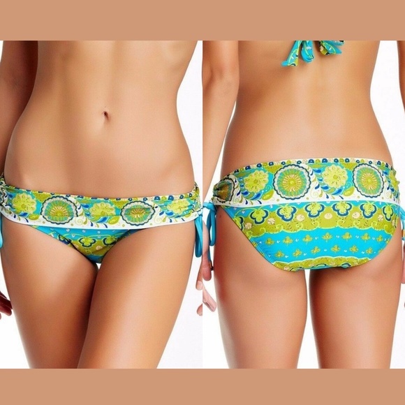 NWT Trina‎ Turk [ 6 ] Woodblock Sash Hipster Bikini Bottom in Pool - Picture 1 of 7
